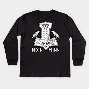 Epic Thor Hammer Hugin Munin Odin Wodan Viking Norse Mythology Runes Kids Long Sleeve T-Shirt